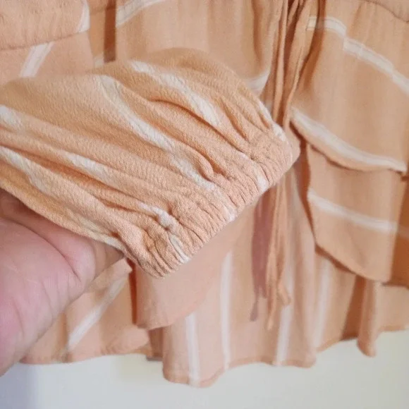 Free People long sleeve vneck button down ruffle peplum top with Chevron pattern - Picture 3 of 6